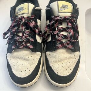 Nike womens Black and Cream Dunk Sneakers with Red Laces